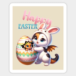 Happy Easter bunny cat with dragon baby Magnet